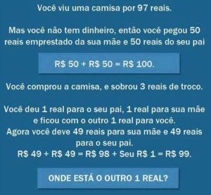 99 reais sumiu um real